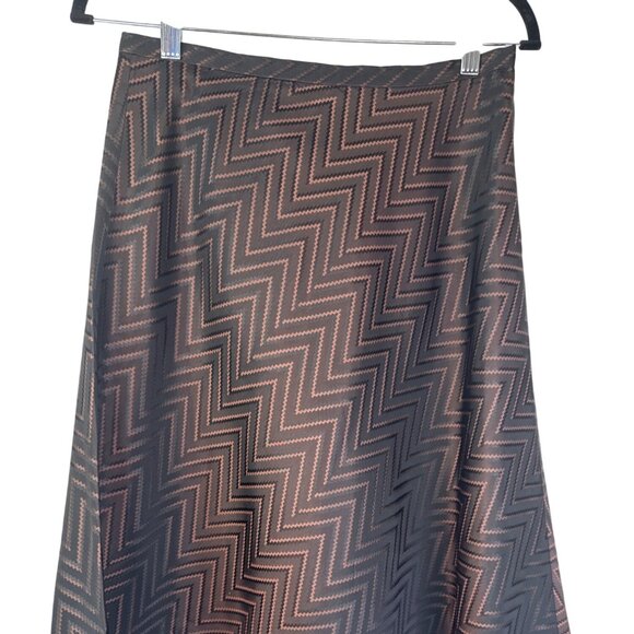 2/$30 Brown & Black Chevron A-Line Skirt By The Limited Size 10 Acetate Fabric M - Picture 6 of 14